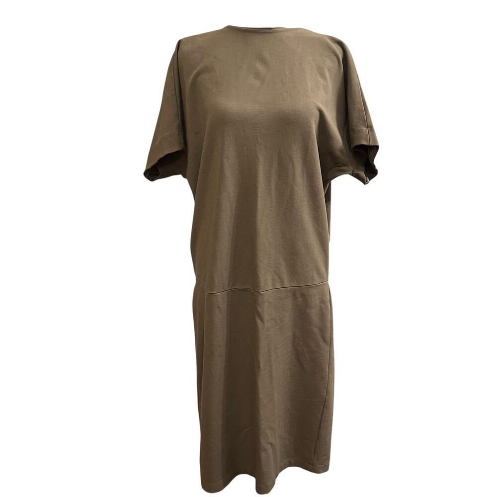 Lafayette 148 New York Nougat Stretch Knit Sheath Dress Cap Sleeve Career Size S